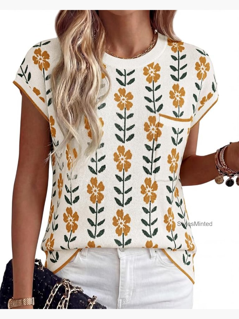 Short Sleeve Sweater Vest Women Casual Knit Pullover Tank Top Loose Fit Stretchy